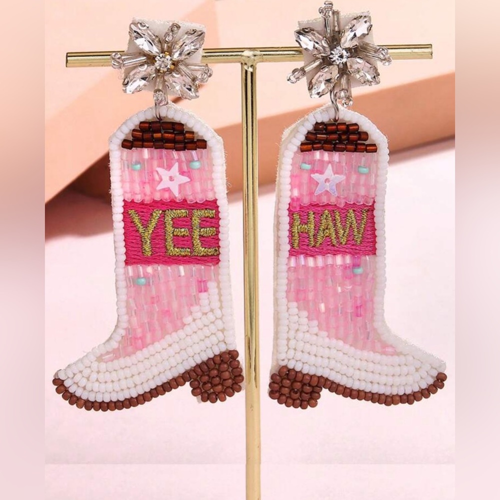 Beaded cowgirl boot earrings